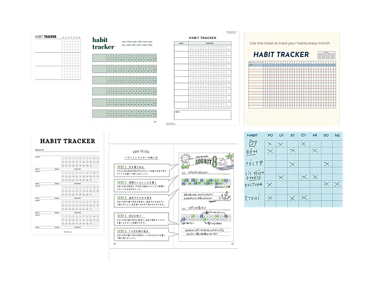 Various trackers found on Pinterest, Etsy, websites and local paper shops